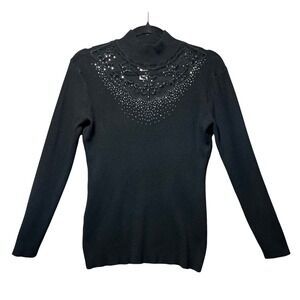 Vintage Y2K Black Ribbed Mock Neck Sweater Mesh Whimsigoth M Embellished